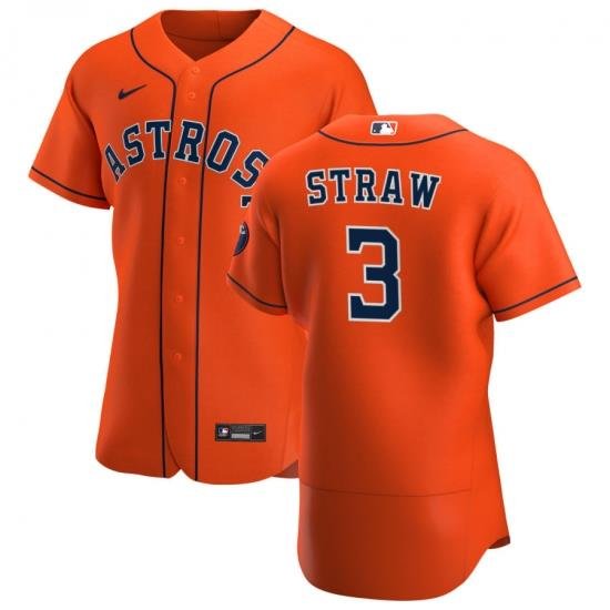 Men Houston Astros 3 Myles StraW Men Nike Orange Alternate 2020 Flex Base Team MLB Jersey