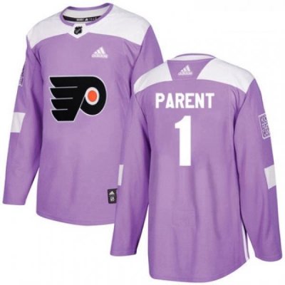 Youth Adidas Philadelphia Flyers 1 Bernie Parent Authentic Purple Fights Cancer Practice NHL Jersey