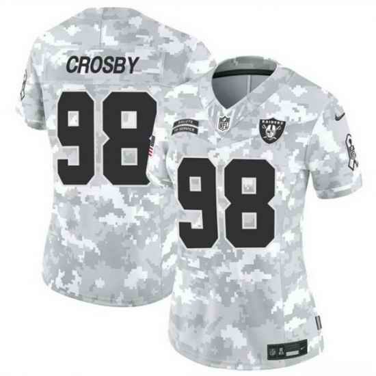 Women Las Vegas Raiders 98 Maxx Crosby 2024 F U S E Arctic Camo Salute To Service Limited Stitched Jersey