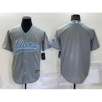 Men Detroit Lions Blank Gray Cool Base Stitched Baseball Jersey