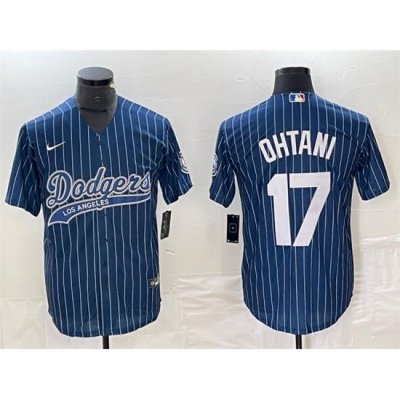 Men Los Angeles Dodgers 17 Shohei Ohtani Navy Cool Base With Patch Stitched Baseball Jersey