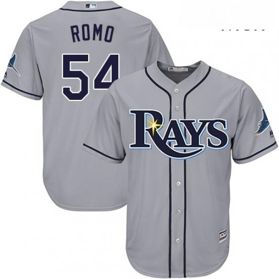 Mens Majestic Tampa Bay Rays 54 Sergio Romo Replica Grey Road Cool Base MLB Jersey