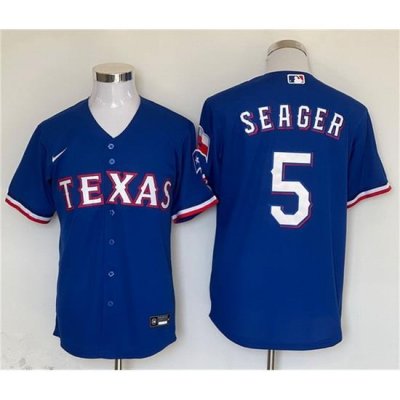 Men Texas Rangers 5 Corey Seager Royal With Patch Cool Base Stitched MLB Jersey