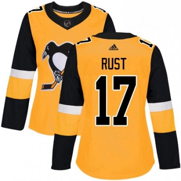 Womens Adidas Pittsburgh Penguins 17 Bryan Rust Authentic Gold Alternate NHL Jersey