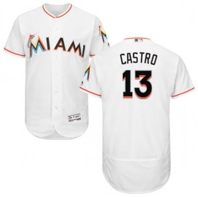 Mens Majestic Miami Marlins 13 Starlin Castro White Home Flex Base Authentic Collection MLB Jersey