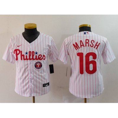 Youth Philadelphia Phillies 16 Brandon Marsh White Cool Base Stitched Baseball Jersey 2