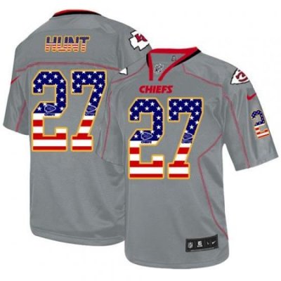 Nike Chiefs #27 Kareem Hunt Grey Mens Stitched NFL Elite USA Flag Fashion Jersey