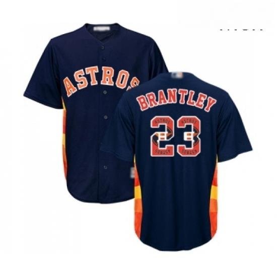 Mens Houston Astros 23 Michael Brantley Authentic Navy Blue Team Logo Fashion Cool Base Baseball Jersey