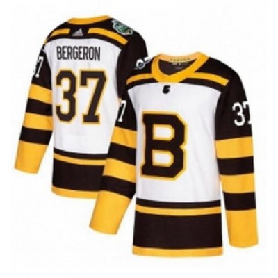 Youth Adidas Boston Bruins 37 Patrice Bergeron Authentic White 2019 Winter Classic NHL Jersey