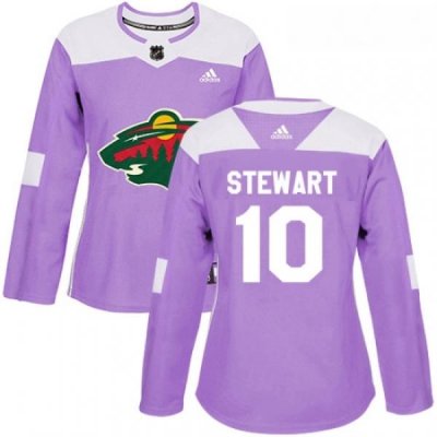 Womens Adidas Minnesota Wild 10 Chris Stewart Authentic Purple Fights Cancer Practice NHL Jersey