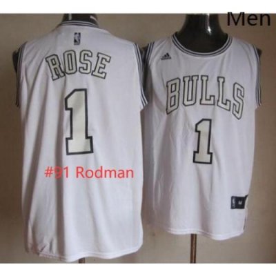 Men Bulls 91 dennis Rodman White On White Stitched NBA Jersey