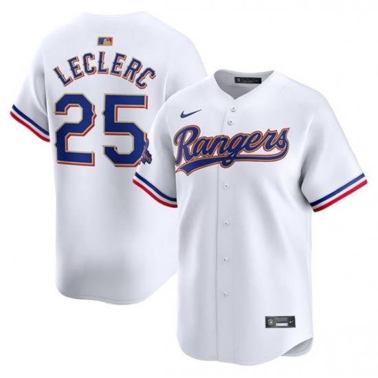 Men Texas Rangers 25 Jose Leclerc White 2024 Gold Collection Cool Base Stitched Baseball Jersey