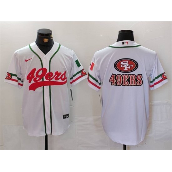 Men San Francisco 49ers Team Big Logo White With Patch Cool Base Stitched Baseball Jersey 1