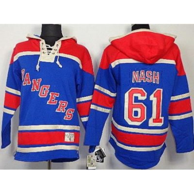 New York Rangers #61 Rick Nash Blue Lace-Up Jersey Hoodies