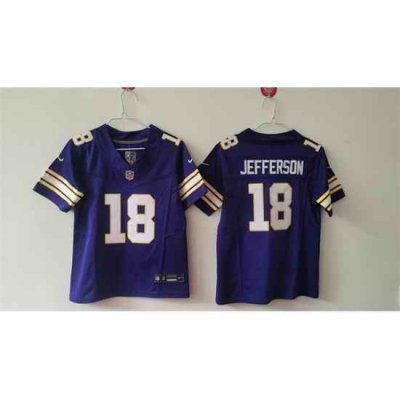 Women Minnesota Vikings 18 Justin Jefferson Purple F U S E Throwback Vapor Untouchable Limited Stitched Jersey