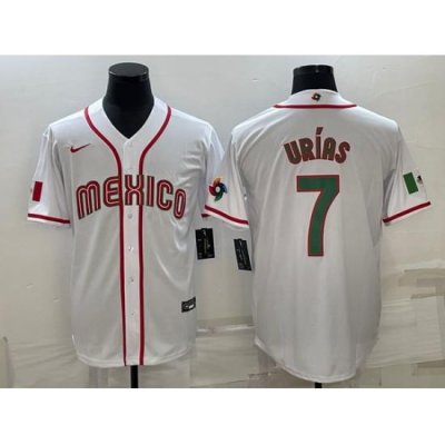 Men's Mexico Baseball #7 Julio Urias 2023 White World Baseball Classic Stitched Jerseys 3