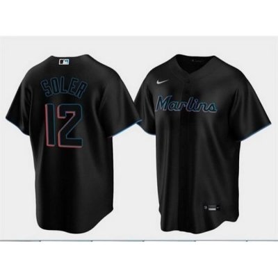 Men Miami Marlins 12 Jorge Soler Black Cool Base Stitched jersey