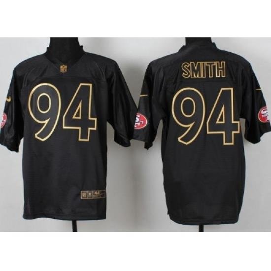 Nike San Francisco 49ers 94 Justin Smith Black Elite PRO Gold Lettering Fashion NFL Jersey