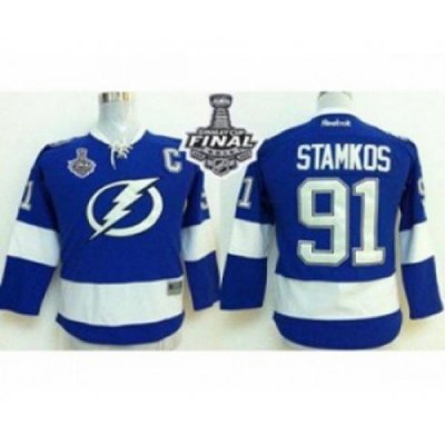 youth nhl jerseys tampa bay lightning #91 stamkos blue[2015 stanley cup][patch C]