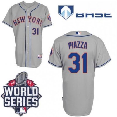 Mens Majestic New York Mets 31 Mike Piazza Authentic Grey Road Cool Base 2015 World Series MLB Jersey