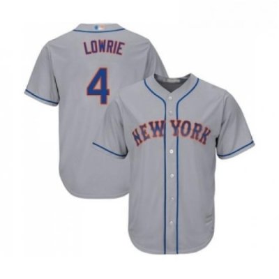 Youth New York Mets 4 Jed Lowrie Authentic Grey Road Cool Base Baseball Jersey