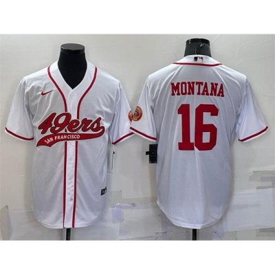 Men San Francisco 49ers 16 Joe Montana White With Patch Cool Base Stitched Baseb