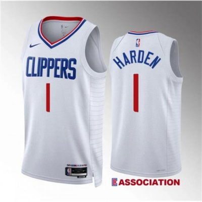 Men Los Angeles Clippers 1 James Harden White Association Edition Stitched Jersey