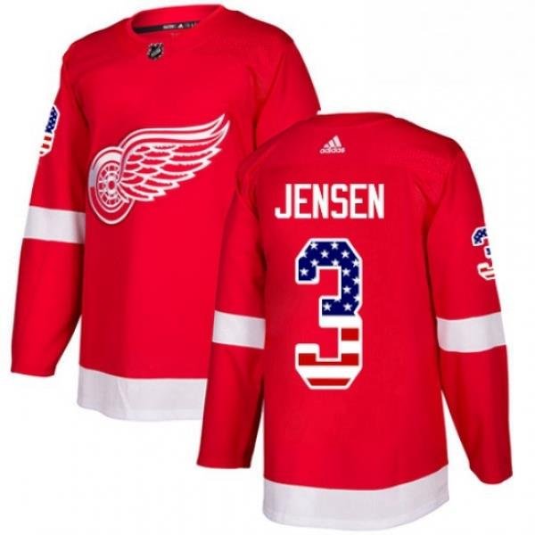 Mens Adidas Detroit Red Wings 3 Nick Jensen Authentic Red USA Flag Fashion NHL Jersey