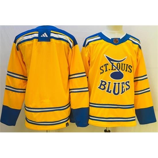 Men St  Louis Blues Blank Yellow 2022 23 Reverse Retro Stitched Jersey