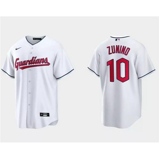 Men Cleveland Guardians 10 Mike Zunino White Cool Base Stitched Jersey