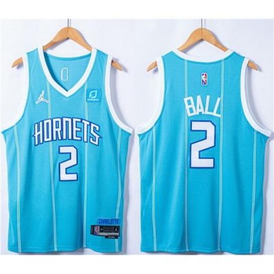 Men Charlotte Hornets 2 LaMelo Ball Blue 75th Anniversary Stitched NBA JerseyS