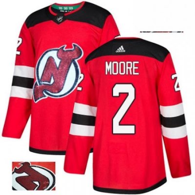 Mens Adidas New Jersey Devils 2 John Moore Authentic Red Fashion Gold NHL Jersey