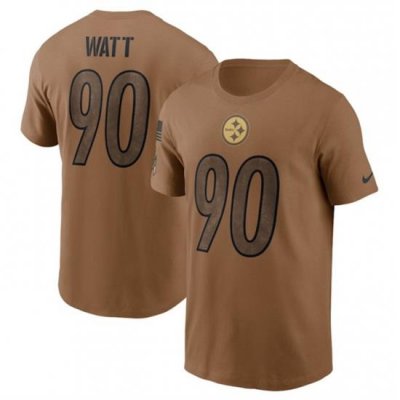 Men Pittsburgh Steelers 90 T J  Watt 2023 Brown Salute To Service Name Number T Shirt