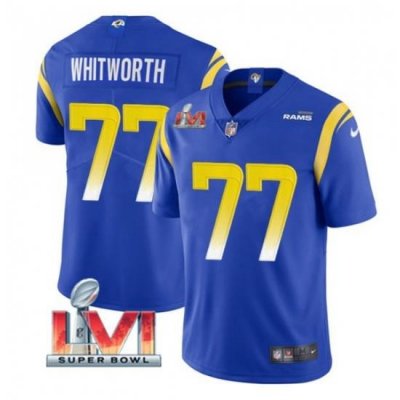 Nike Los Angeles Rams 77 Andrew Whitworth Royal 2022 Super Bowl LVI Vapor Limited Jersey