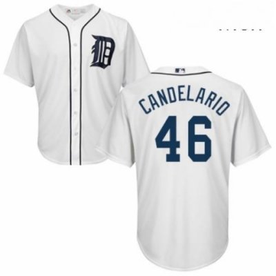 Mens Majestic Detroit Tigers 46 Jeimer Candelario Replica White Home Cool Base MLB Jersey