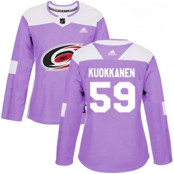 Womens Adidas Carolina Hurricanes 59 Janne Kuokkanen Authentic Purple Fights Cancer Practice NHL Jersey