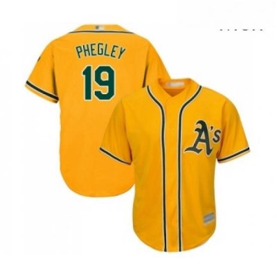 Mens Oakland Athletics 19 Josh Phegley Replica Gold Alternate 2 Cool Base Baseball Jersey