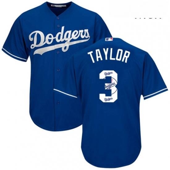 Mens Majestic Los Angeles Dodgers 3 Chris Taylor Authentic Royal Blue Team Logo Fashion Cool Base MLB Jersey