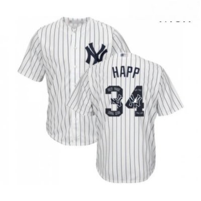 Mens New York Yankees 34 JA Happ Authentic White Team Logo Fashion Baseball Jersey