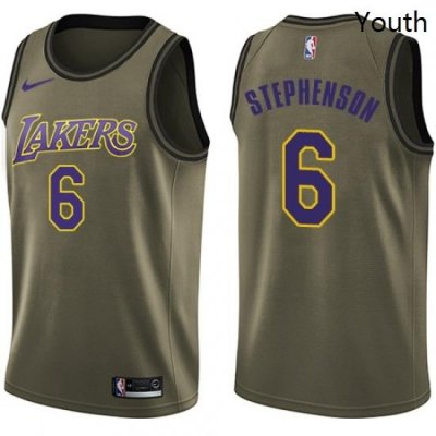 Youth Nike Los Angeles Lakers 6 Lance Stephenson Swingman Green Salute to Service NBA Jersey