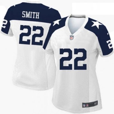 Womens Nike Dallas Cowboys 22 Emmitt Smith Limited White Throwback Alternate NFL Jersey