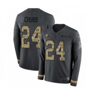 Youth Nike Cleveland Browns 24 Nick Chubb Limited Black Salute to Service Therma Long Sleeve NFL Jersey