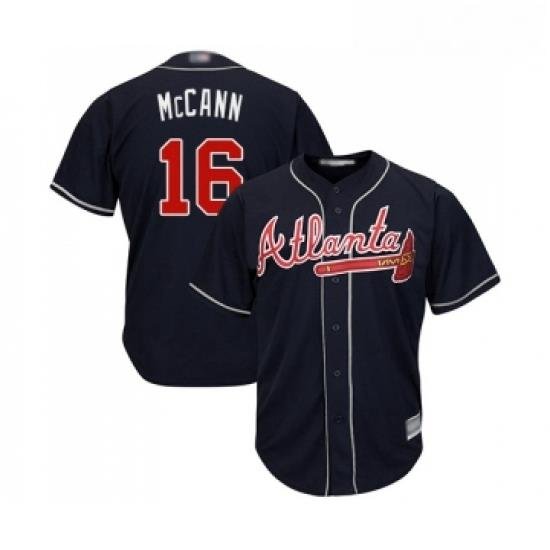 Youth Atlanta Braves 16 Brian McCann Replica Blue Alternate Road Cool Base Baseball Jersey