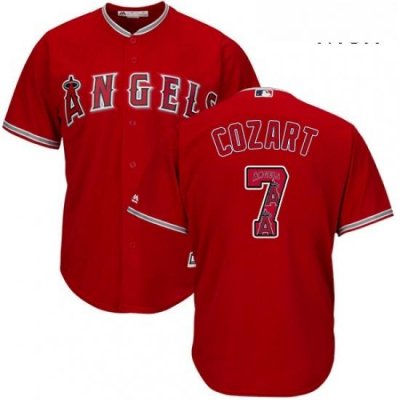 Mens Majestic Los Angeles Angels of Anaheim 7 Zack Cozart Authentic Red Team Logo Fashion Cool Base MLB Jersey