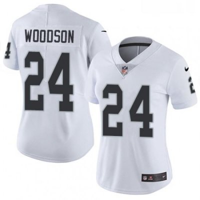 Womens Nike Oakland Raiders 24 Charles Woodson Elite White NFL Jersey