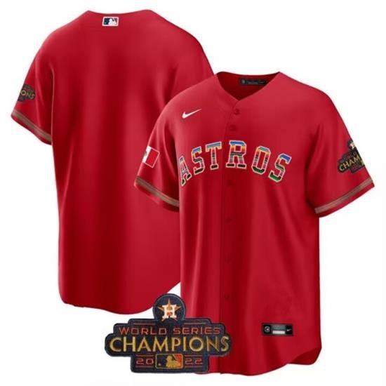 Men Houston Astros Blank Red Mexico With World Serise Champions Patch Cool Base Stitched Baseball Jersey