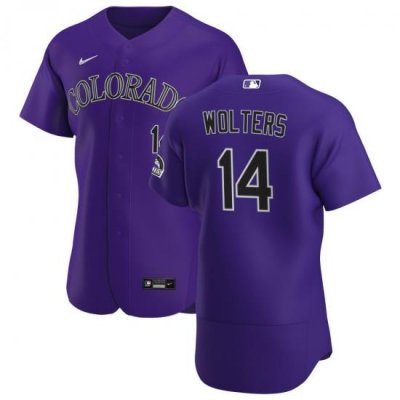 Men Colorado Rockies 14 Tony Wolters Men Nike Purple Alternate 2020 Flex Base Player MLB Jersey