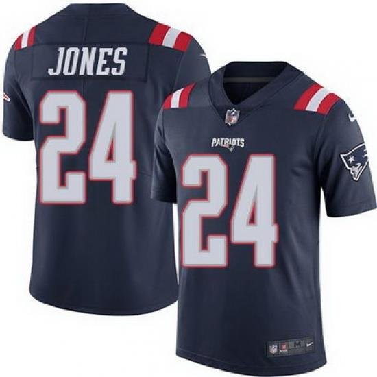 Nike Patriots #24 Cyrus Jones Navy Blue Mens Stitched NFL Limited Rush Jersey