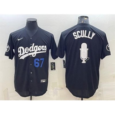 Men Los Angeles Dodgers 67 Vin Scully Black Big Logo With Vin Scully Patch Stitched Jersey