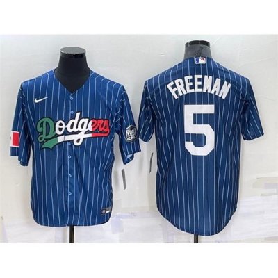 Men Los Angeles Dodgers 5 Freddie Freeman Navy Mexico World Series Cool Base Stitched Baseball Jersey